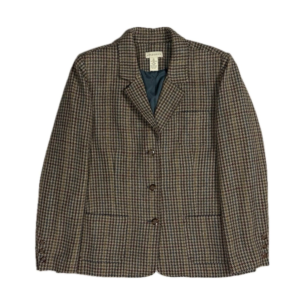 Vintage Appleseed Shetland wool blend houndstooth tweed blazer jacket womens 16
